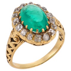 Victorian 3.00 carat emerald diamond 18k yellow gold cluster ring
