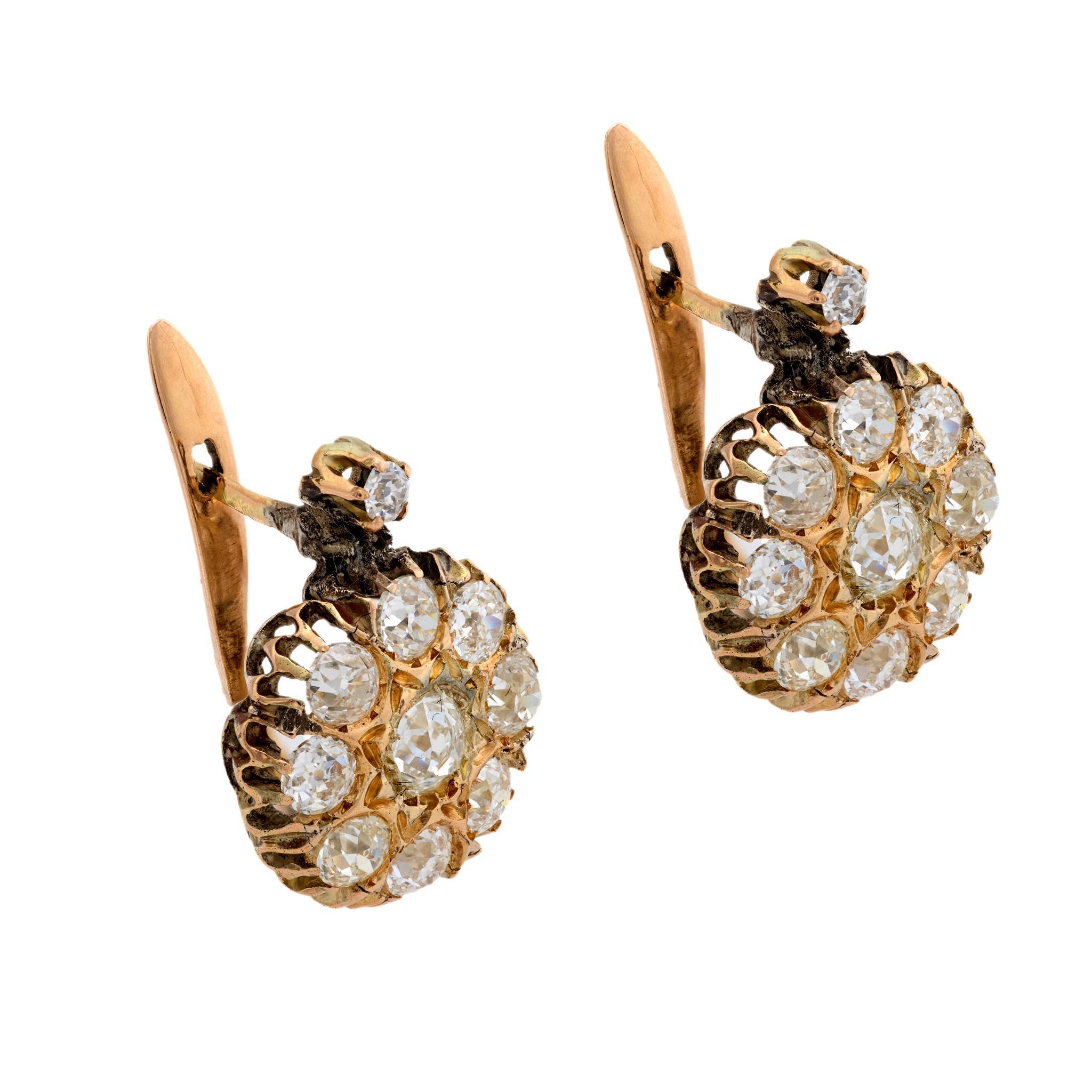 Taille vieille mine Boucles d'oreilles Victorien 3.00 carat diamant taille ancienne 14k or jaune en vente