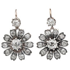 Antique Victorian 3.00 Carat Old mine Diamond Prettiest Flower Drop Earrings