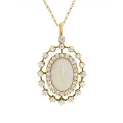 Victorian 3.00 Carat Opal and Diamond Pendant, circa 1900s