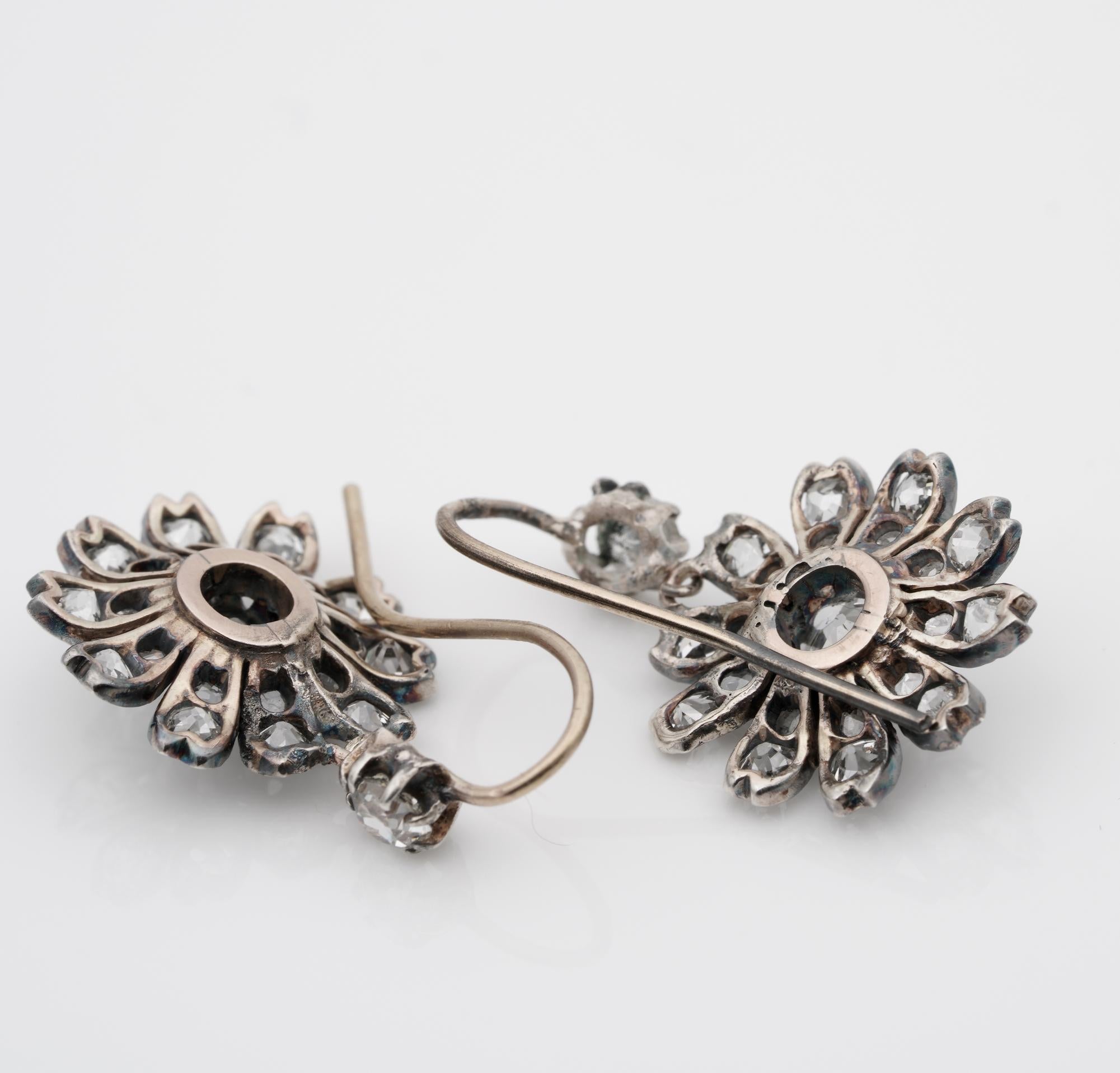 Victorian 3.00 Carat Old mine Diamond Prettiest Flower Drop Earrings 2