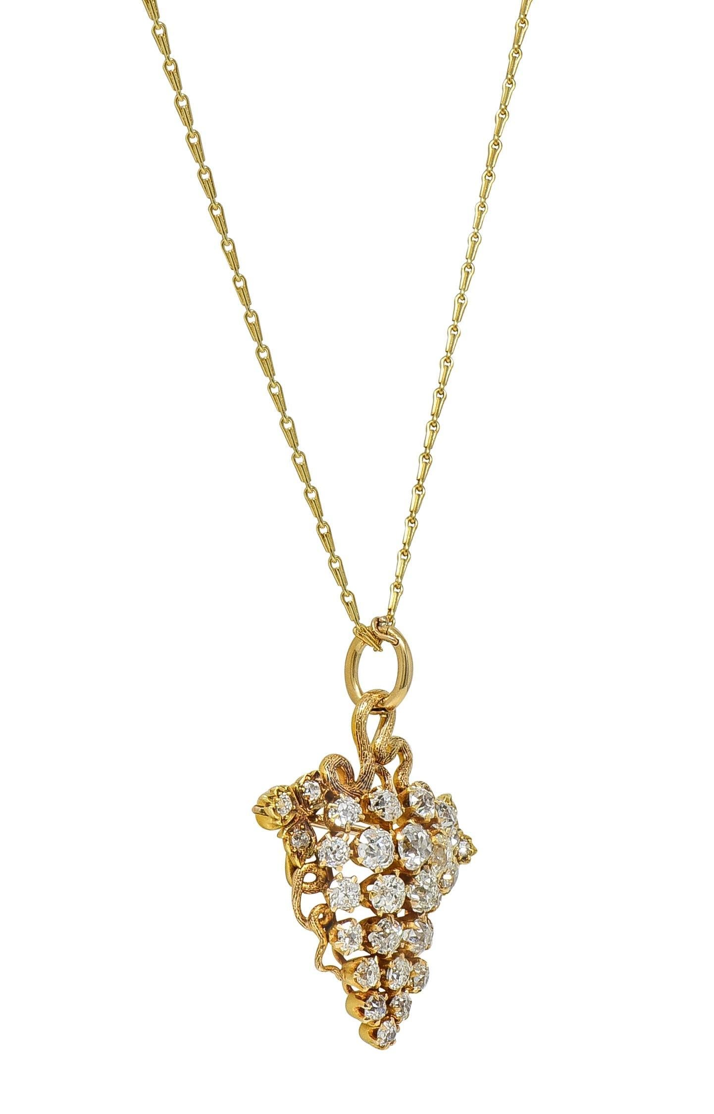 Donna Collana vittoriana con ciondolo a spilla d'uva antica con diamante da 3,00 CTW in oro 14 carati in vendita