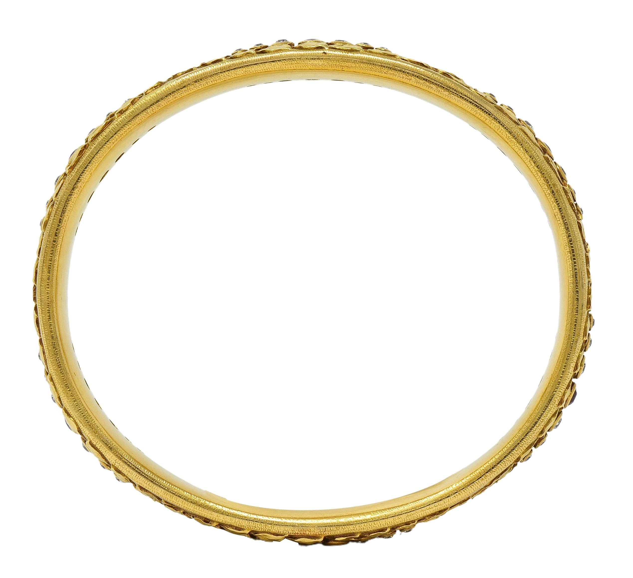 Victoriana 3.00 CTW Rubí Diamante 18K Oro Amarillo Antiguo Laurel Pulsera Brazalete en Excelente estado para la venta en Philadelphia, PA