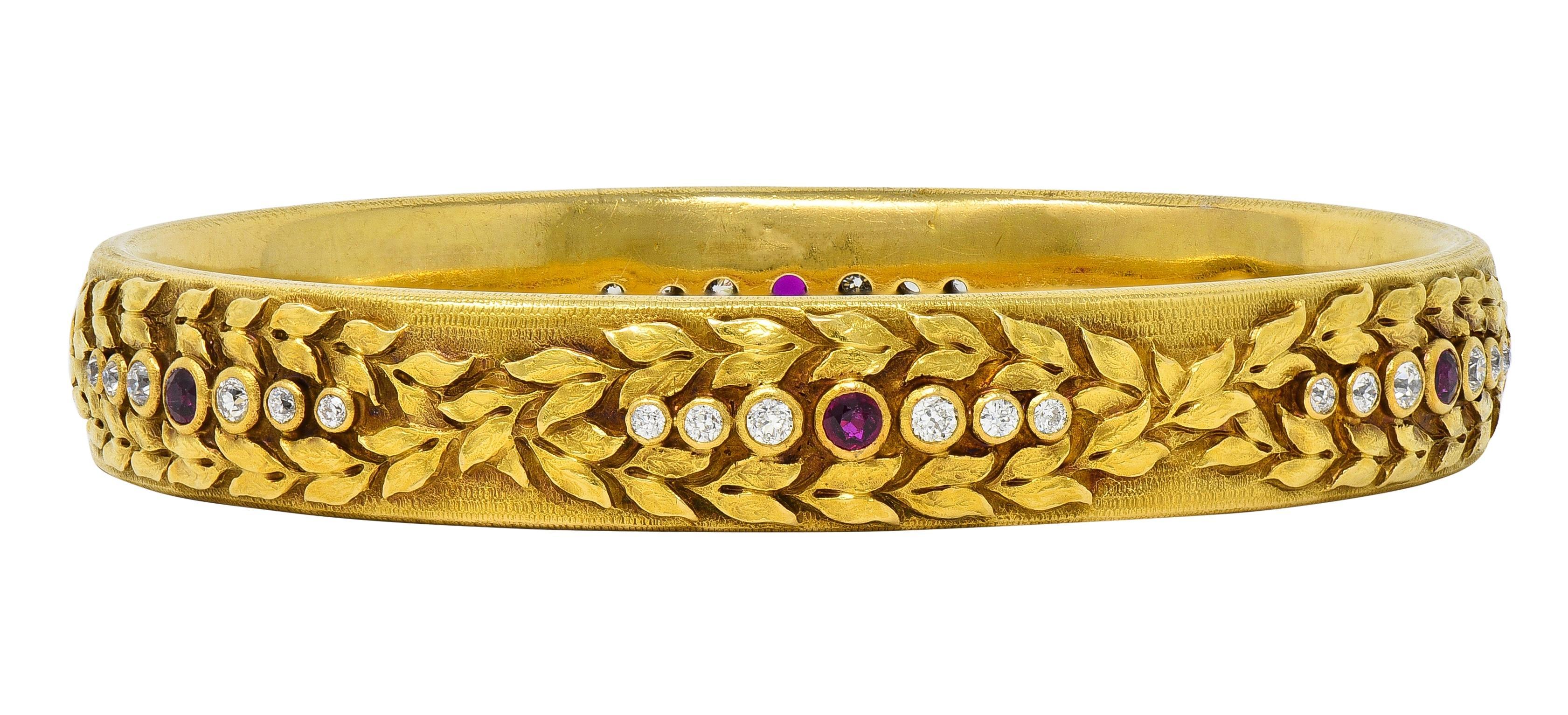 De las mujeres Victoriana 3.00 CTW Rubí Diamante 18K Oro Amarillo Antiguo Laurel Pulsera Brazalete en venta