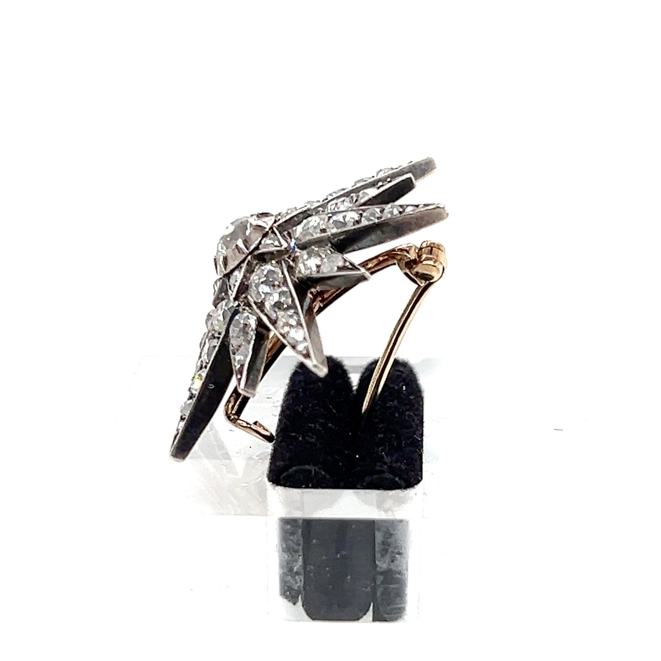 Spilla a stella vittoriana in oro e argento 14k da 3,00 tcw con diamante Old Mine Cut del 1870 in vendita 6