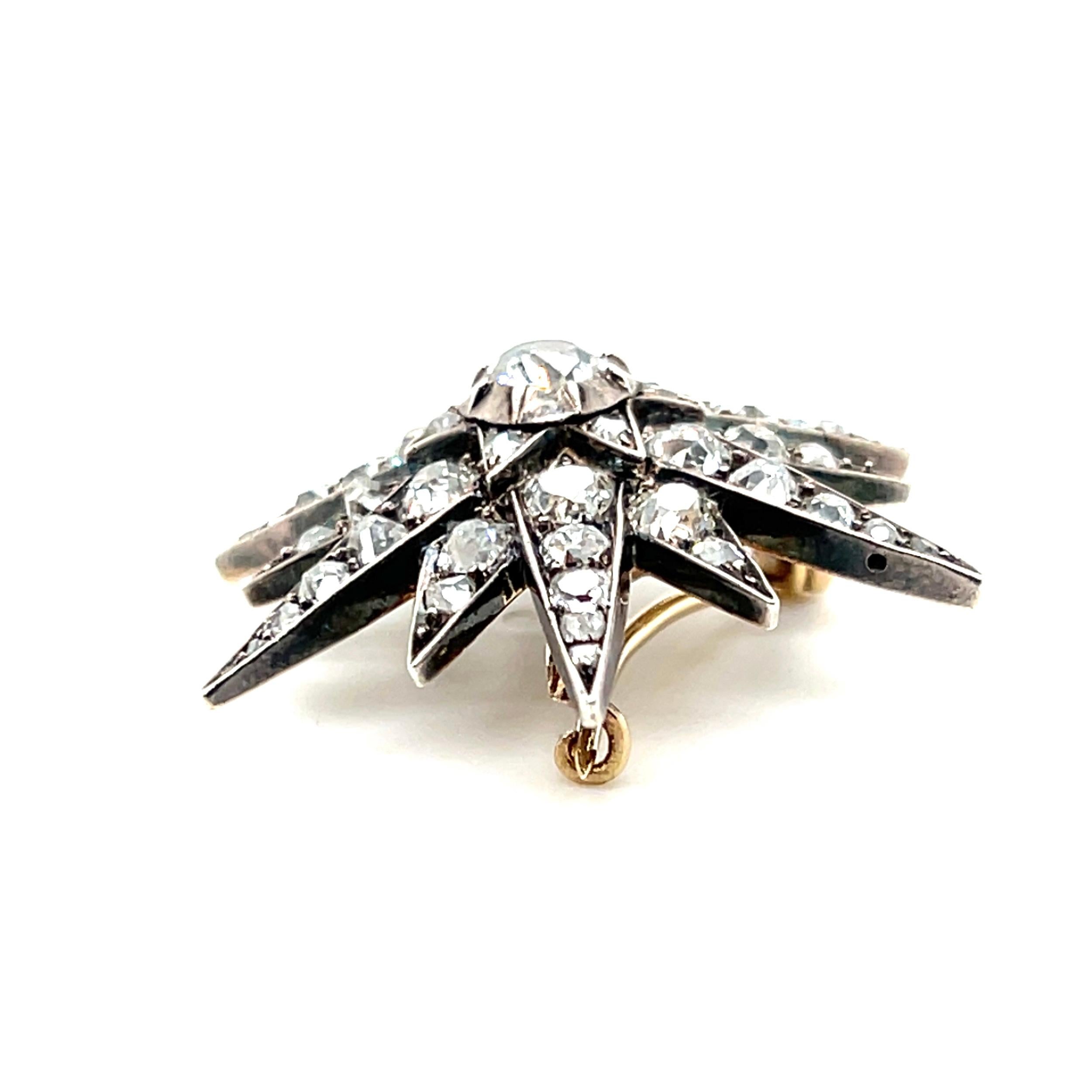 Spilla a stella vittoriana in oro e argento 14k da 3,00 tcw con diamante Old Mine Cut del 1870 in vendita 1