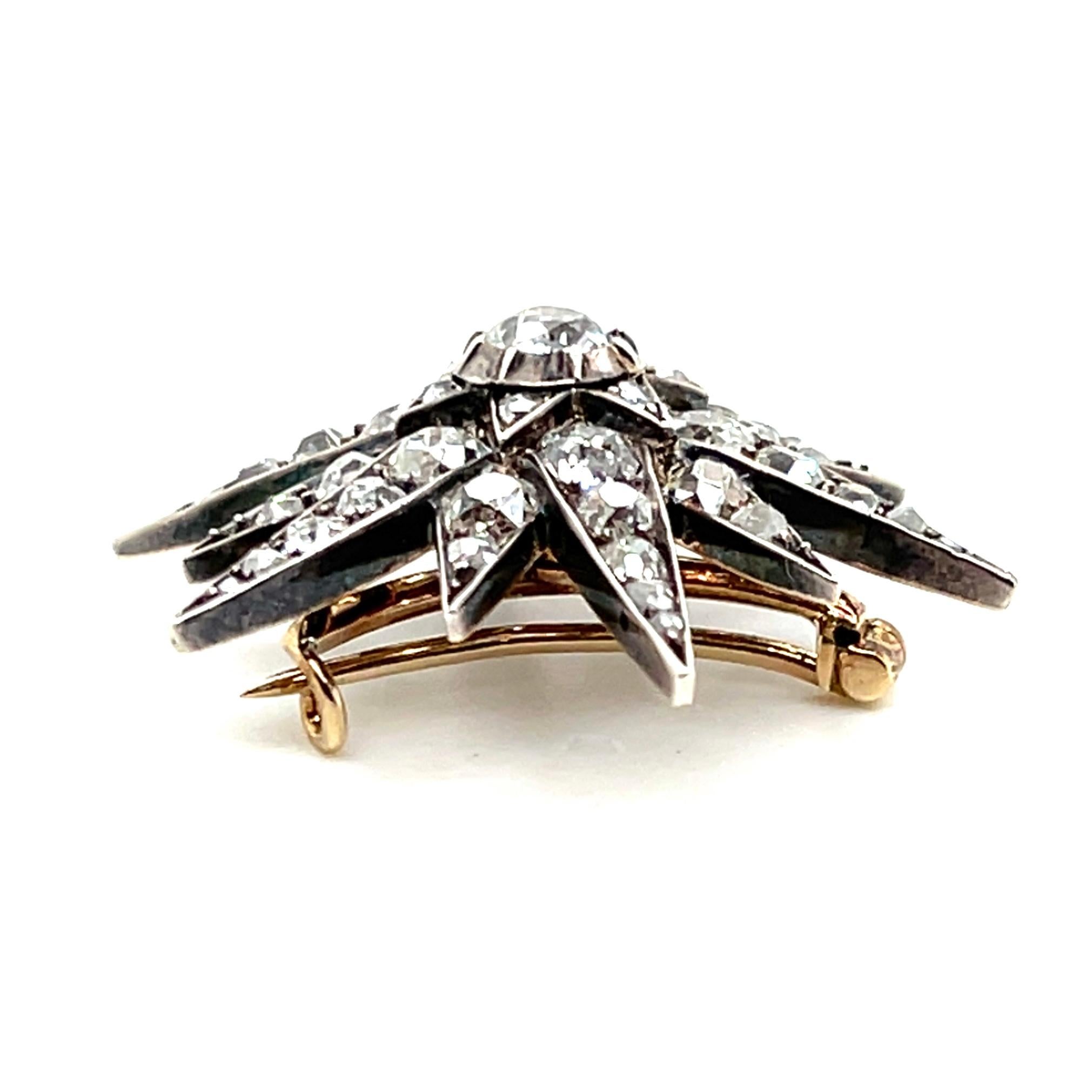 Spilla a stella vittoriana in oro e argento 14k da 3,00 tcw con diamante Old Mine Cut del 1870 in vendita 3