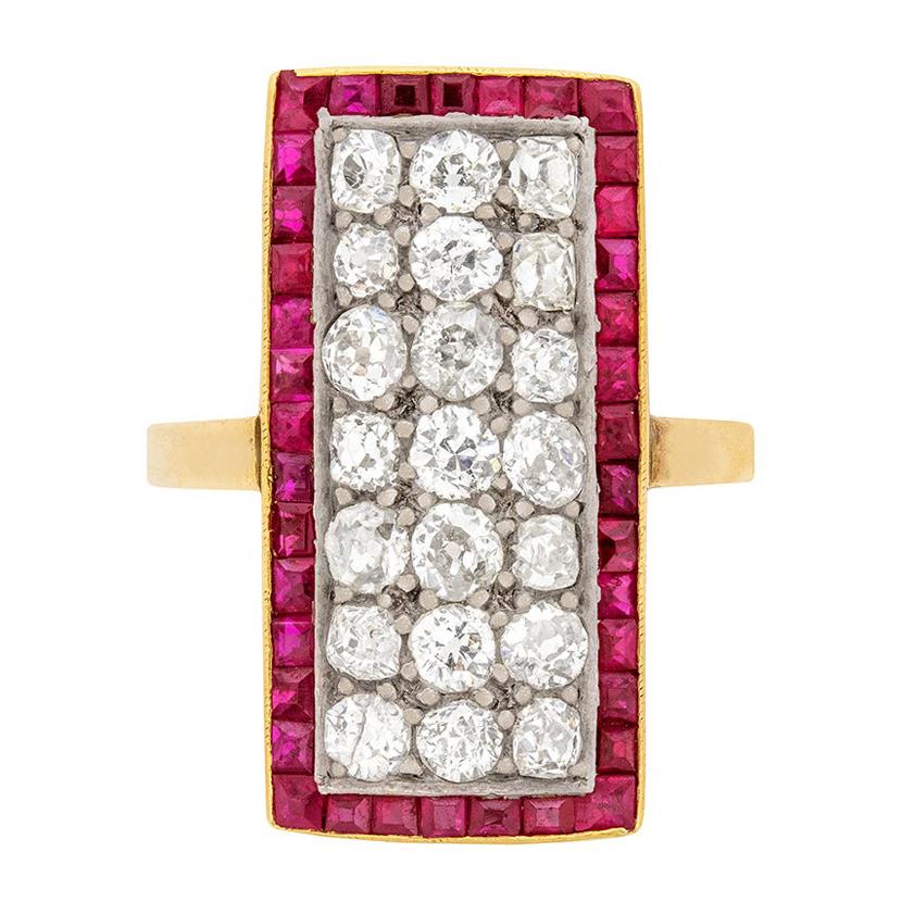 Victorian 3.00ct Diamond and Ruby Cocktail Ring, c.1880s For Sale