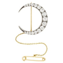 Antique Victorian 3.00ct Diamond Crescent Moon Brooch, circa 1880s