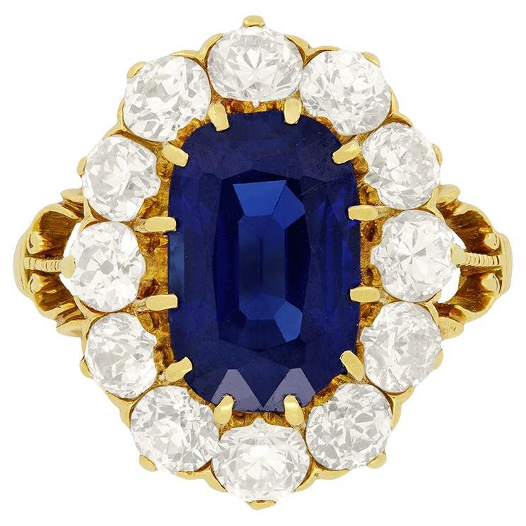 Bague victorienne en grappe de saphirs et diamants de 3,00 carats, c.1900 en vente