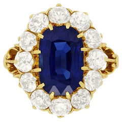 Antique Victorian 3.00ct Sapphire and Diamond Cluster Ring, c.1900s