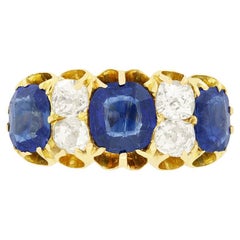 Victorian 3.00ct Sapphire and Diamond Five Stone Ring, c.1880s