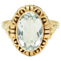 Bague victorienne ancienne en or jaune 14 carats avec aigue-marine de 3,02 carats poids total