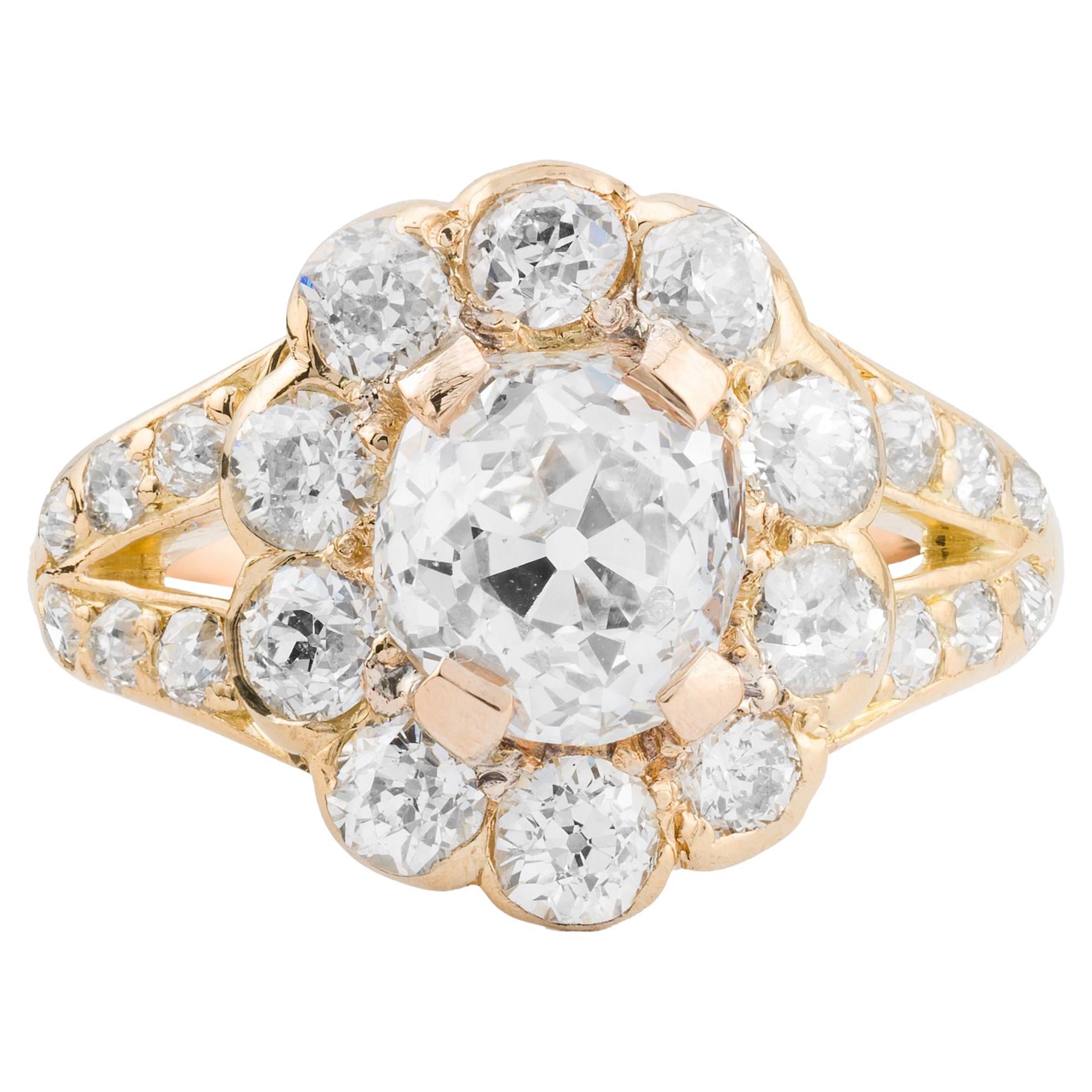 Victorian 3.02ctw Mine Cut Diamond Engagement Ring in 18K Yellow gold