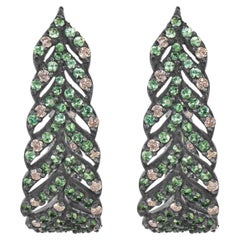 Victorian 3.03 Cttw. Tsavorite and Diamond Leaf Hoop Earrings In 18K/925 Gold