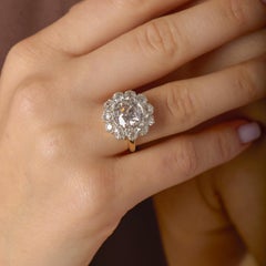 Bague victorienne de 3,05 carats en or jaune 14k avec un diamant de taille européenne ancienne