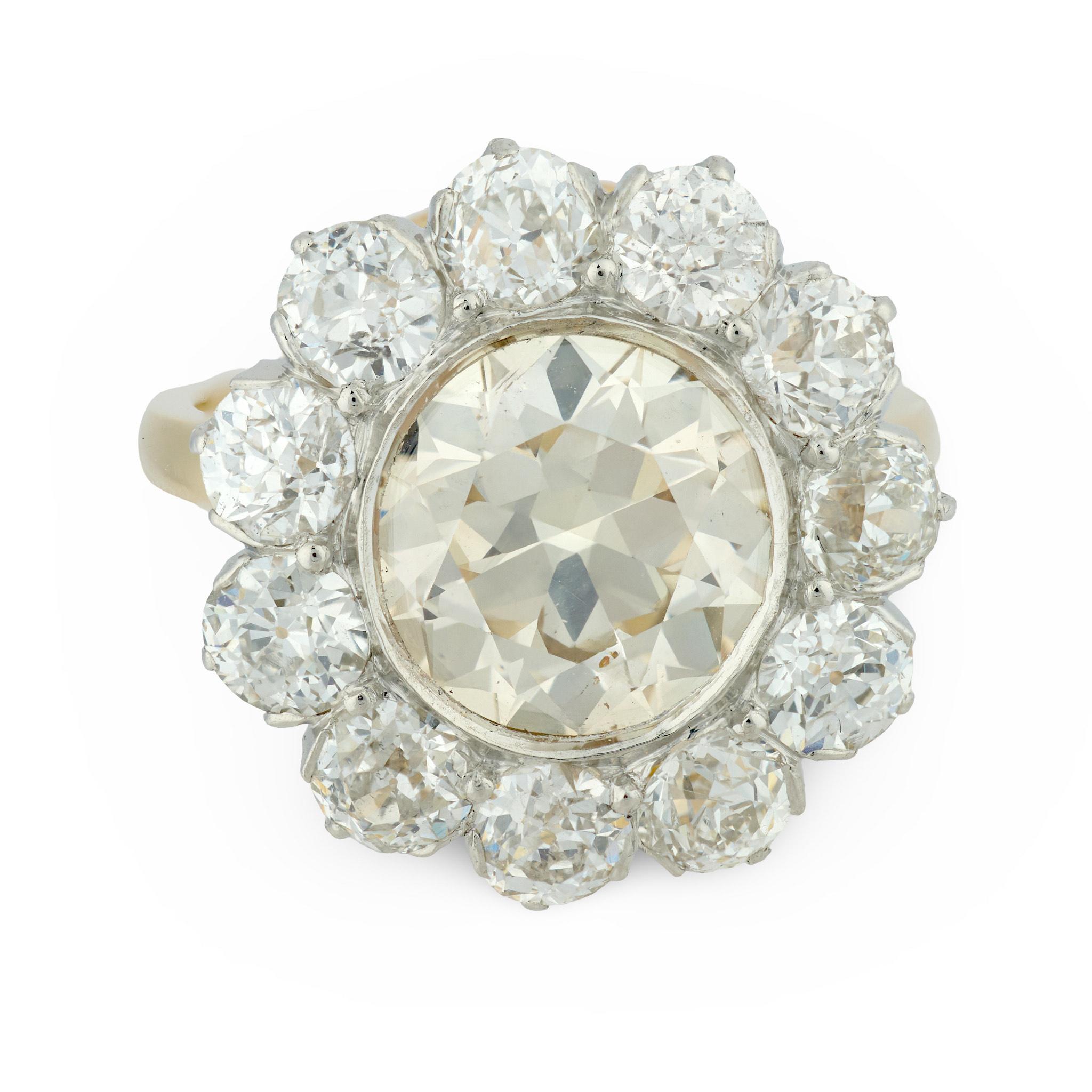 European Rings Designs Victorian 3.05 carat old European cut diamond 14k yellow gold cluster ...
