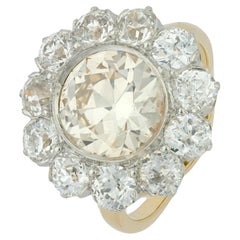 Victorian 3.05 carat old European cut diamond 14k yellow gold cluster ring