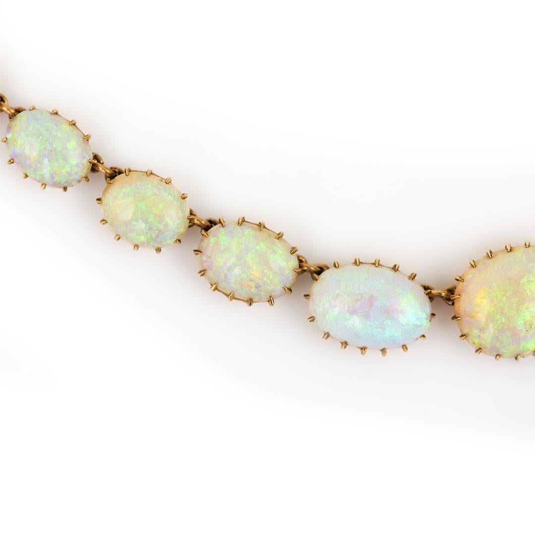 Victorian 30ct Cabochon Water Opal Necklace 15ct Yellow Gold 14.75” Circa 1880 For Sale 1