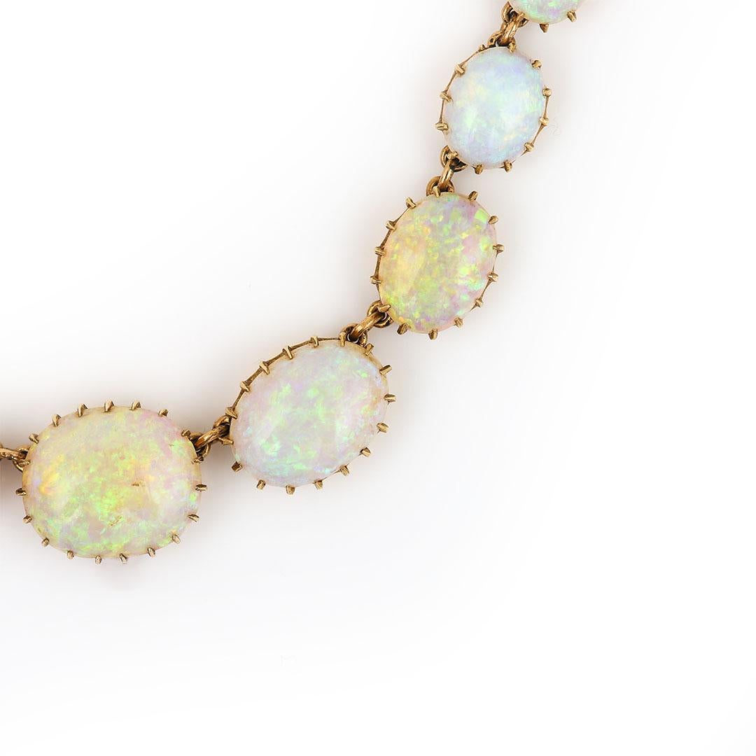 Victorian 30ct Cabochon Water Opal Necklace 15ct Yellow Gold 14.75” Circa 1880 For Sale 2