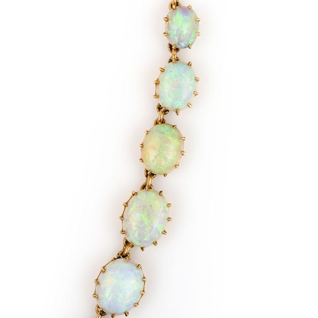 Victorian 30ct Cabochon Water Opal Necklace 15ct Yellow Gold 14.75” Circa 1880 For Sale 3