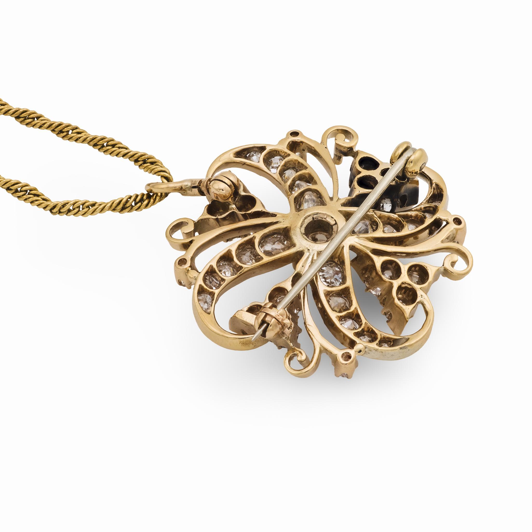 Collier victorien avec pendentif en or rose et jaune 14k et diamant de 3,10 carats en vente 1