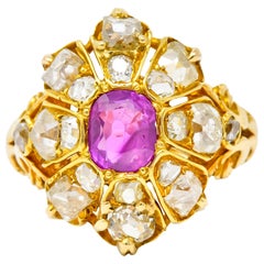 Victorian 3.10 Carat Ruby Diamond 18 Karat Gold Cluster Ring