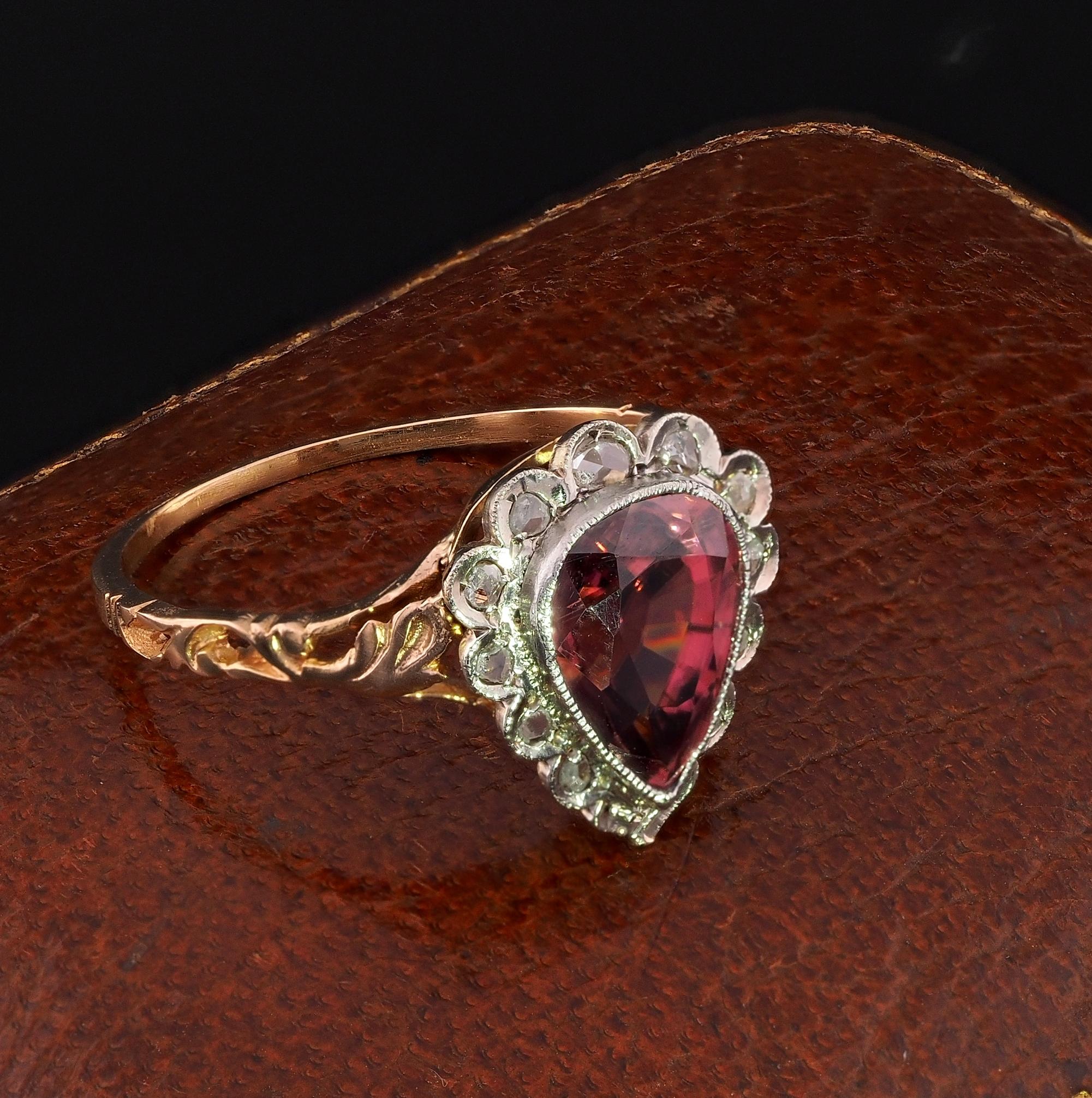 Pear Cut Victorian 3.10 Ct Natural Pink Zircon Diamond 18 KT Silver Ring For Sale