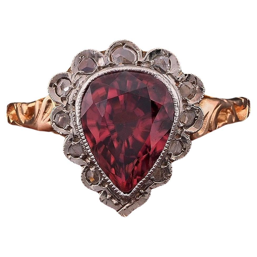 Viktorianischer 3,10 Karat natürlicher rosa Zirkon-Diamant-Ring aus 18 KT Silber