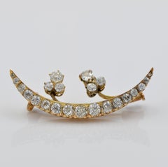 Victorian 3.10 Ct Old Mine Diamond Symbolic Crescent Moon Brooch
