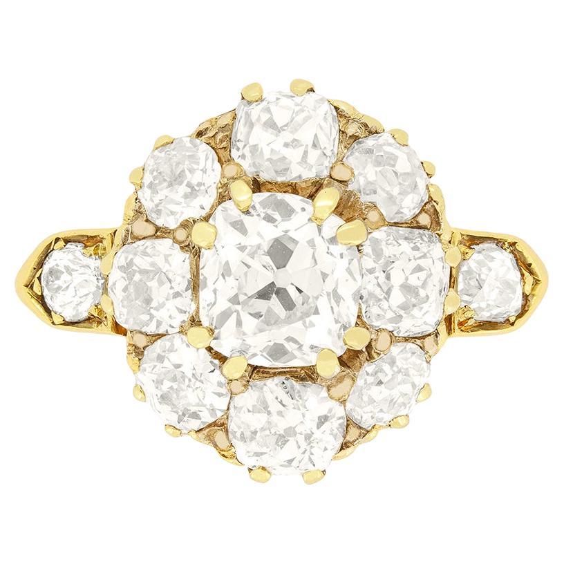 Victorian 3.10 Carat Diamond Cluster Ring, c.1880s For Sale