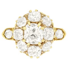 Antique Victorian 3.10 Carat Diamond Cluster Ring, c.1880s
