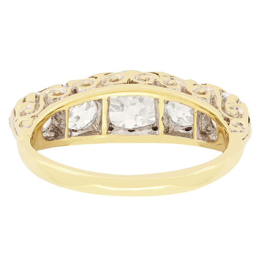 Old European Cut Victorian 3.10ct Diamond Five Stone Ring, c.1880s For Sale
