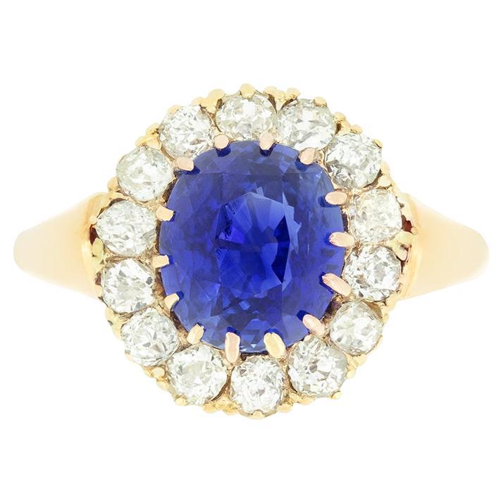 Anillo victoriano en racimo de zafiros y diamantes de 3,10 ct, c.1880