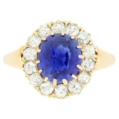 Anillo victoriano en racimo de zafiros y diamantes de 3,10 ct, c.1880
