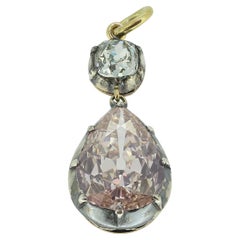 Antique Victorian 3.12 Carat Pink Brown Pear Cut and Blue Green Old Cut Diamond Pendant