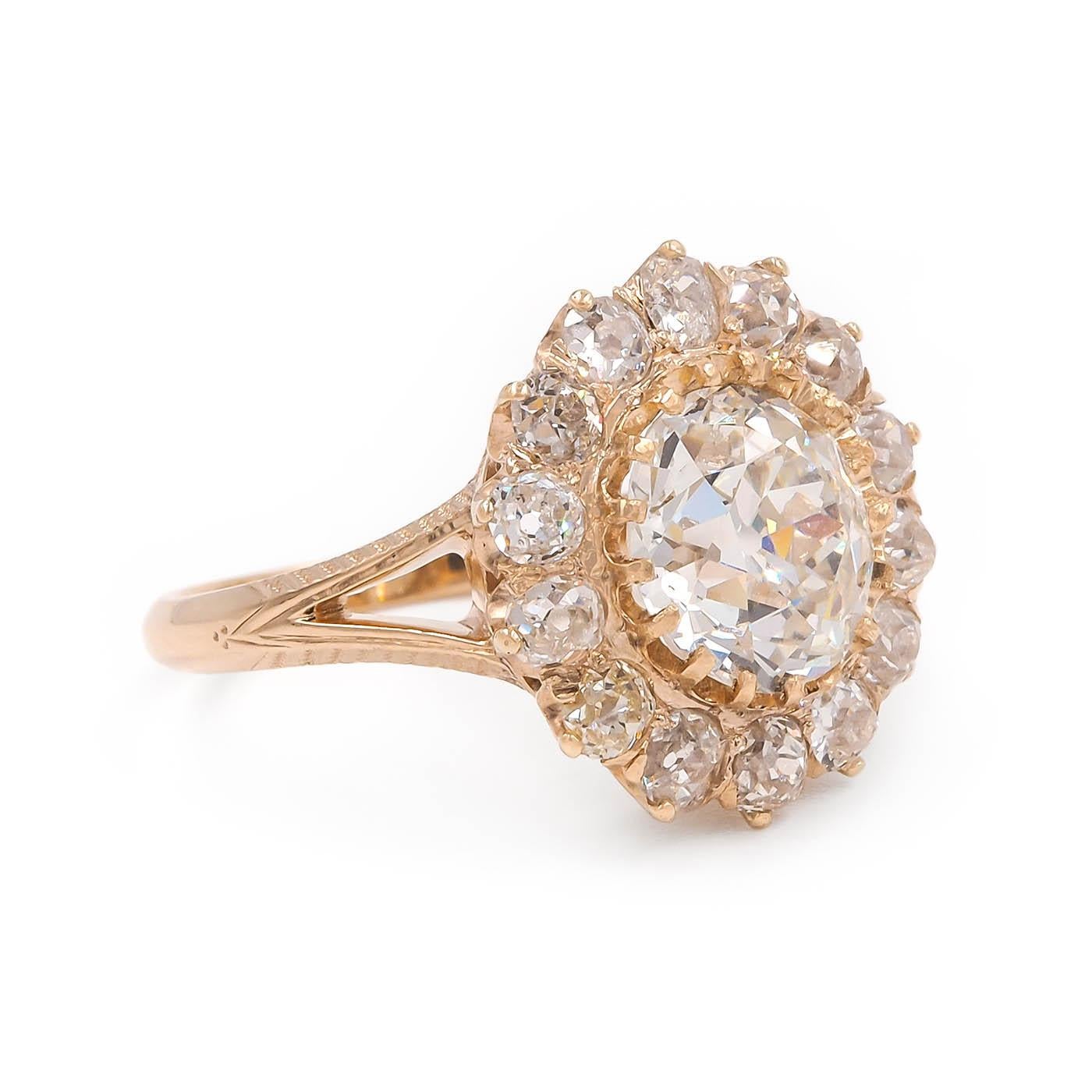 Give Example Deyamon Victorian 3.13 Carat GIA Old European Cut Diamond Cluster Engagement ...