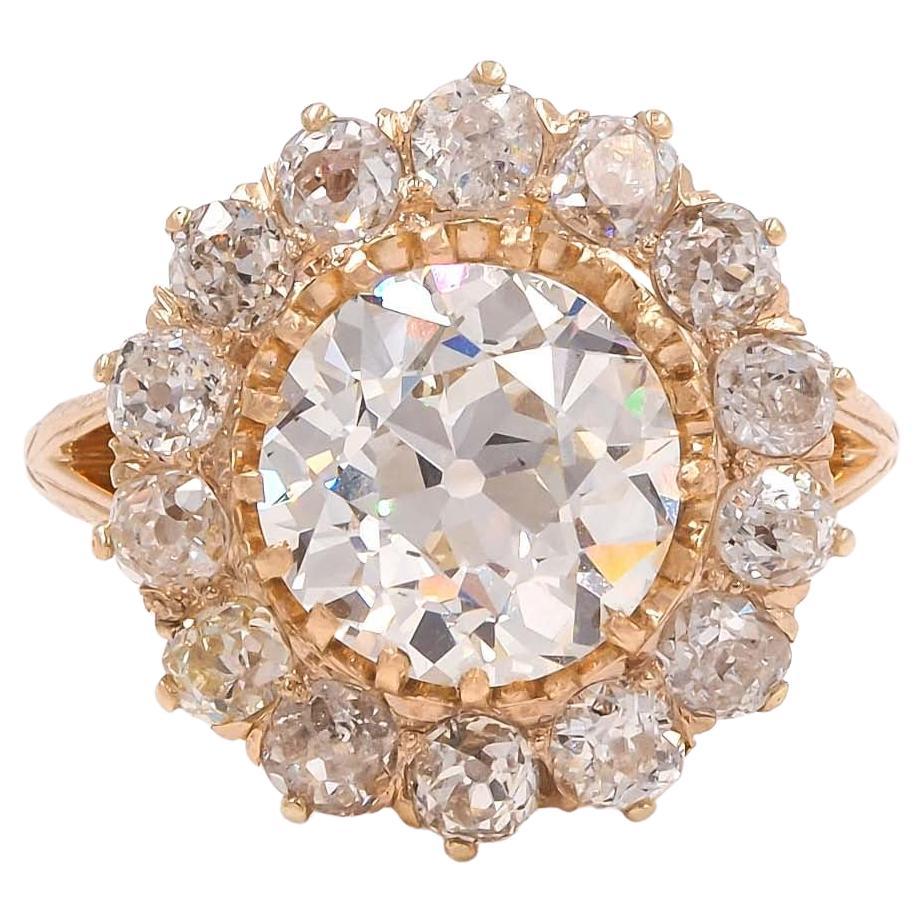 Victorian 3.13 Carat GIA Old European Cut Diamond Cluster Engagement ...