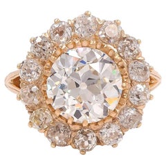 Antique Victorian 3.00 Carat GIA Old European Cut Diamond Cluster Engagement Ring
