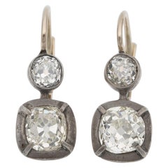 Victorian 3.18 Carat Old Mine Diamond Fabulous Double Diamond Drop Earrings