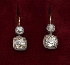 Victorian 3.18 Carat Old Mine Diamond Fabulous Double Diamond Drop Earrings