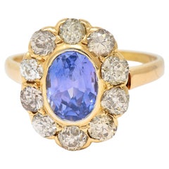 Victorian 3.18 CTW No Heat Ceylon Sapphire Diamond 14 Karat Ring GIA