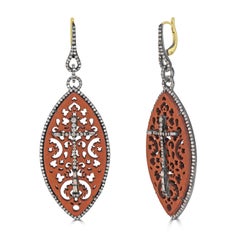Victorian 3.19 Cttw. Filigree Drop Earrings in 18k Gold and Sterling Silver