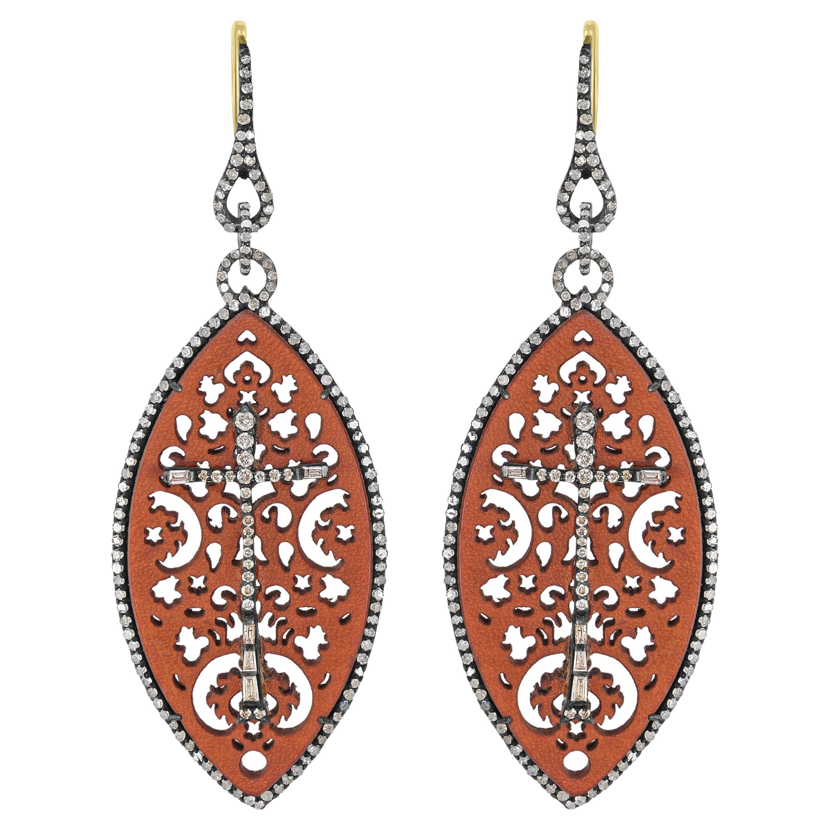Victorian 3.19 Cttw. Filigree Drop Earrings in 18k Gold and Sterling Silver For Sale
