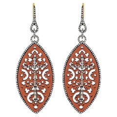 Victorian 3.19 Cttw. Filigree Drop Earrings in 18k Gold and Sterling Silver