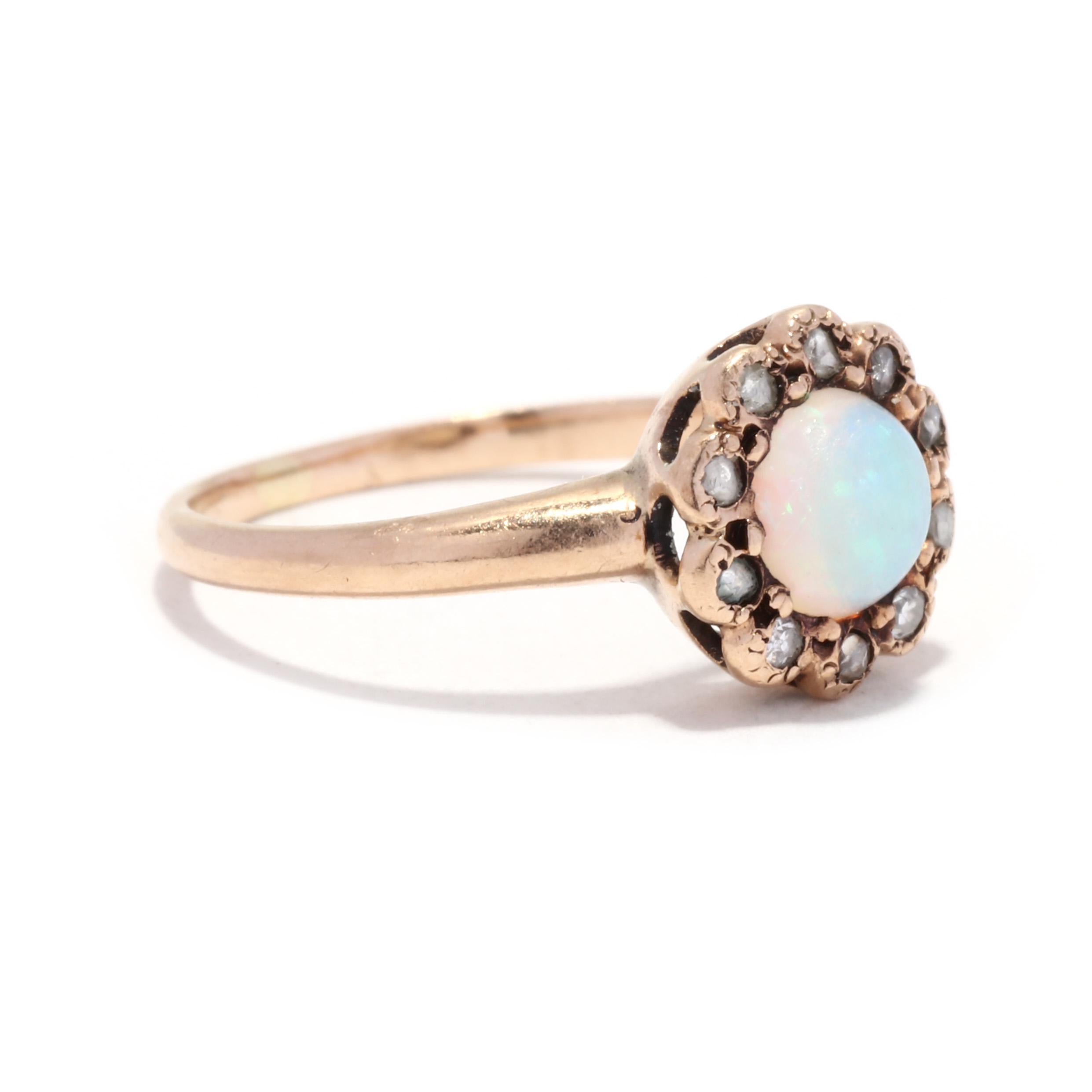 Victorian .31ctw Opal Diamond Ring, 10K Yellow Gold, Antique In Good Condition In McLeansville, NC