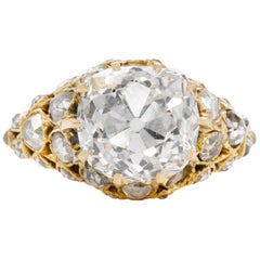 Anillo de compromiso victoriano de diamantes talla antigua de 3,20 quilates certificado por el GIA