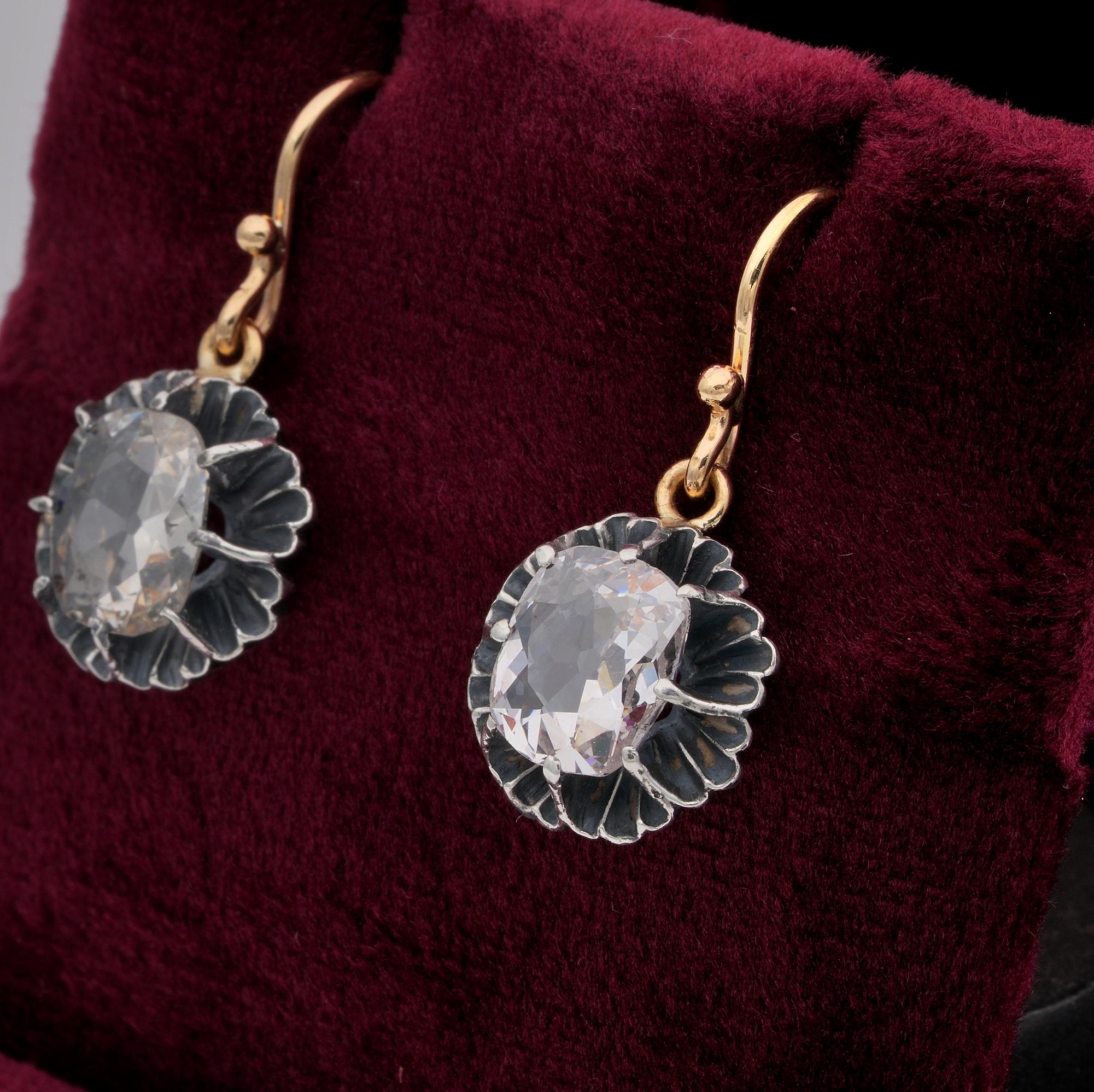 Women's Victorian 3.20 Carat Cushion Diamond Dormeuse Earrings For Sale