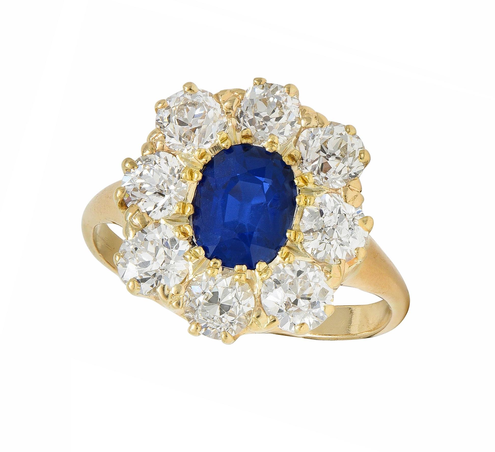 Bague victorienne en or 14 carats avec diamants et saphir de Birmanie de 3,20 carats, non chauffé, certifiée GIA en vente 4