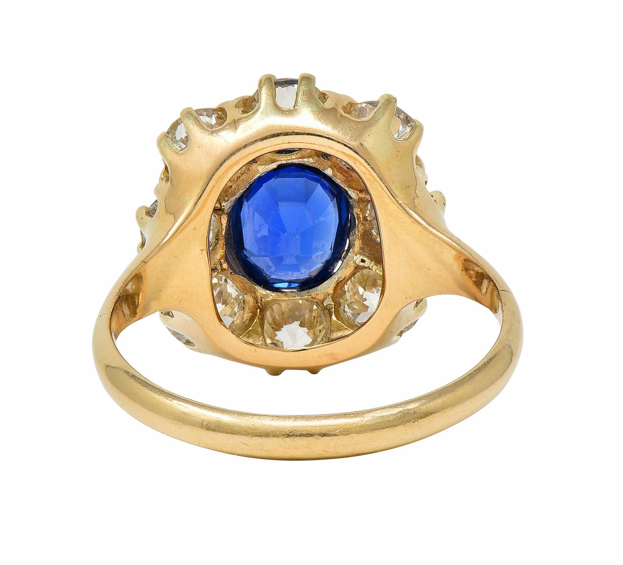 Bague victorienne en or 14 carats avec diamants et saphir de Birmanie de 3,20 carats, non chauffé, certifiée GIA Excellent état - En vente à Philadelphia, PA